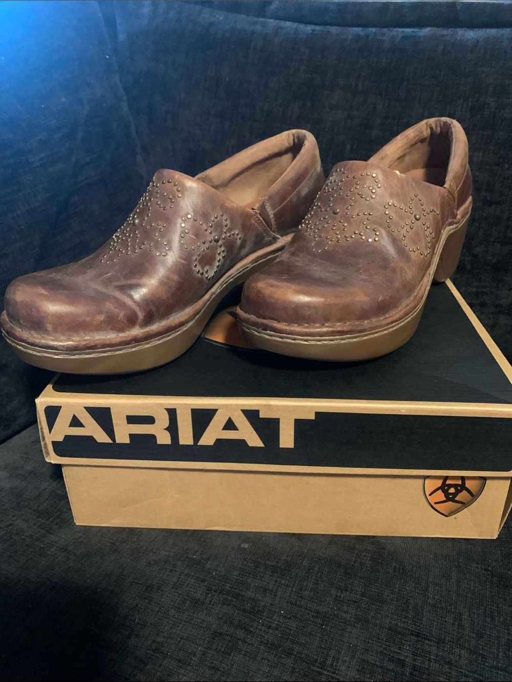 Ariat Brown Leather Studded Slip-On Clogs